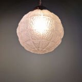 Art Deco trio of frosted glass pendants, 1920s-30s.