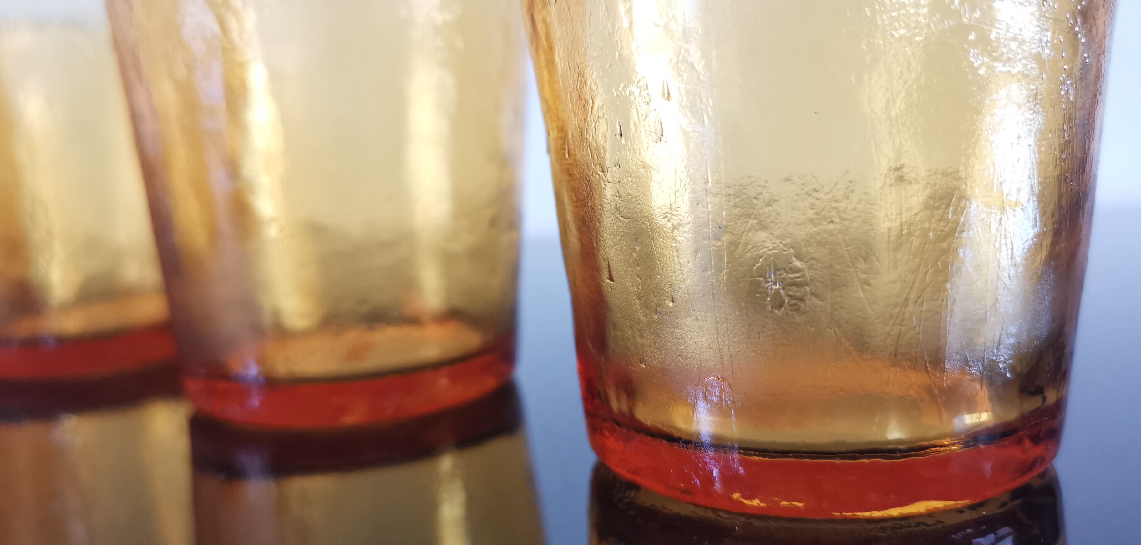 6 old amber colored glasses "lever" year 1970