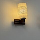 Pair of vintage wall lights, chrome, rosewood and pressed moulded glass, France