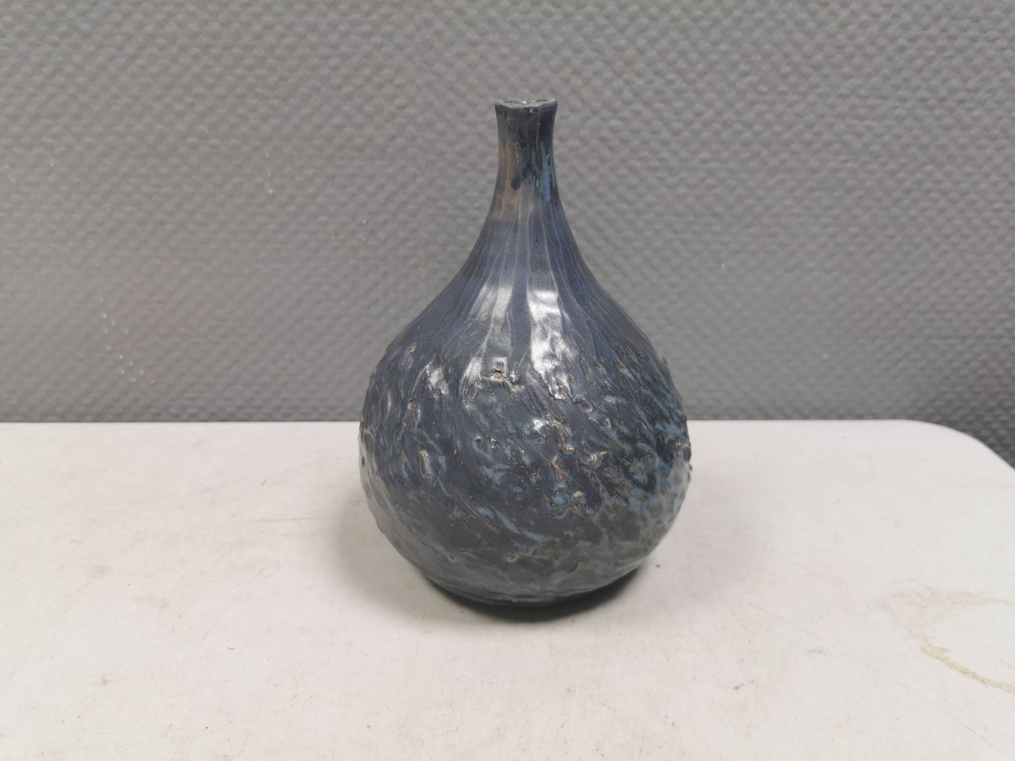 Pauline Toynbee vase, Textured Blue Crystal Glaze Organic Shape, 1980s