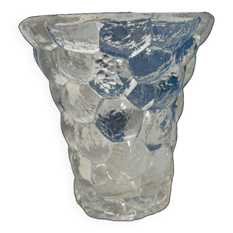 honeycomb crystal vase p davesn made in france vintage / crystal vase signed crystal decoration cracked glass / cracked glass vase