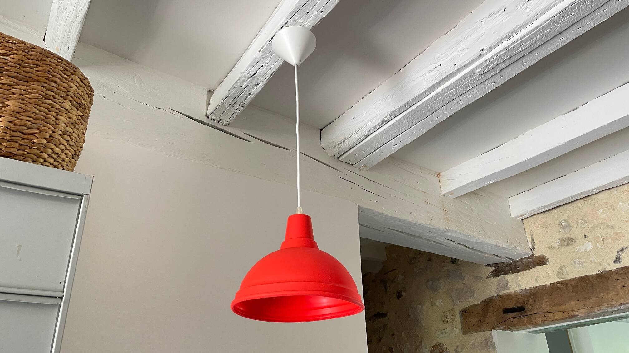 Red geometric pendant light