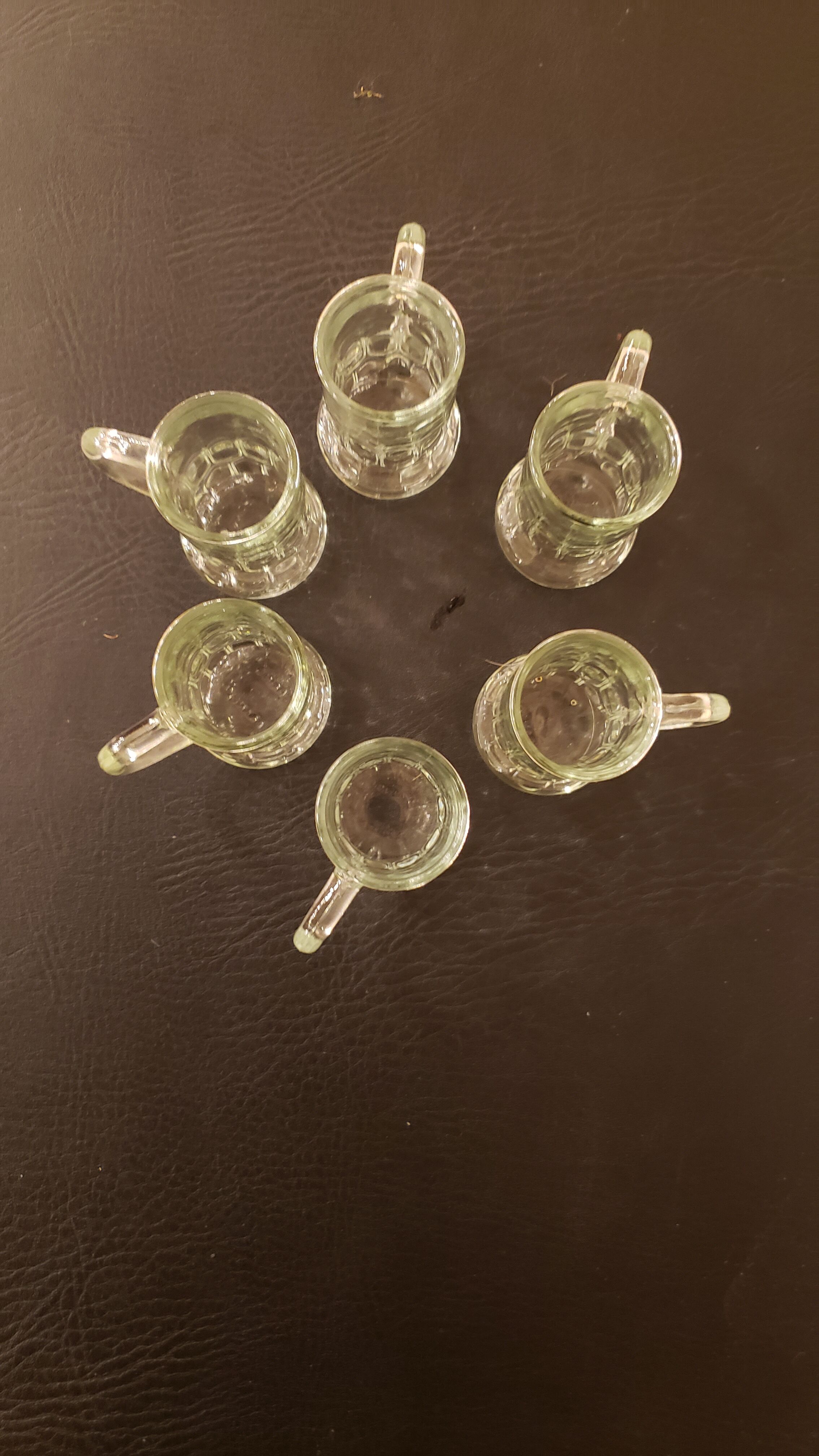 6 shot glasses pressed glass molded choppe shape