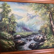 Tableau paysage de montagne et torrent