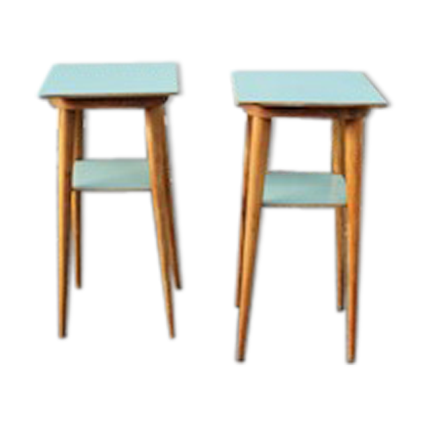 Paire de tables hautes bois clair Italie 1950