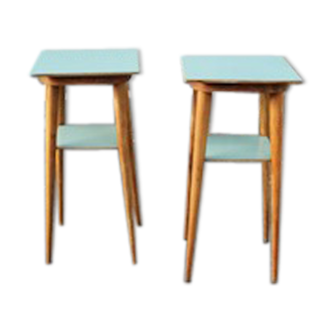 Paire de tables hautes bois clair Italie 1950