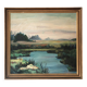 Grande peinture à l'huile vintage originale de paysage fluvial, vers 1960.