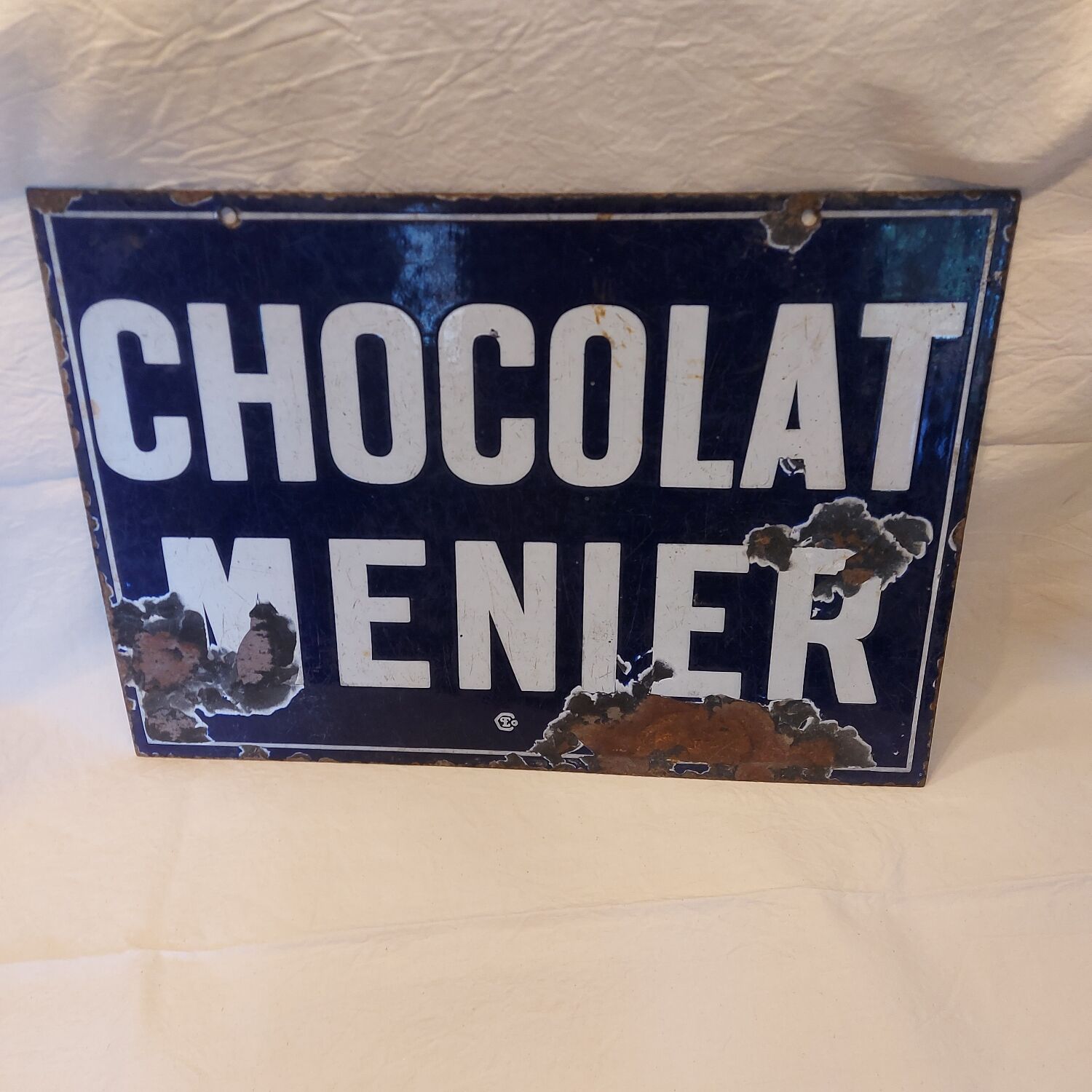 Menier Chocolat antique double-sided enamelled plate