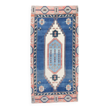 Tapis Vintage Géométrique Bleu et Rose Fait Main – Style Oriental,128x265Cm