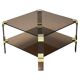 Hollywood Regency coffee table in brass and smoked glass, chic two-tier coffee table.