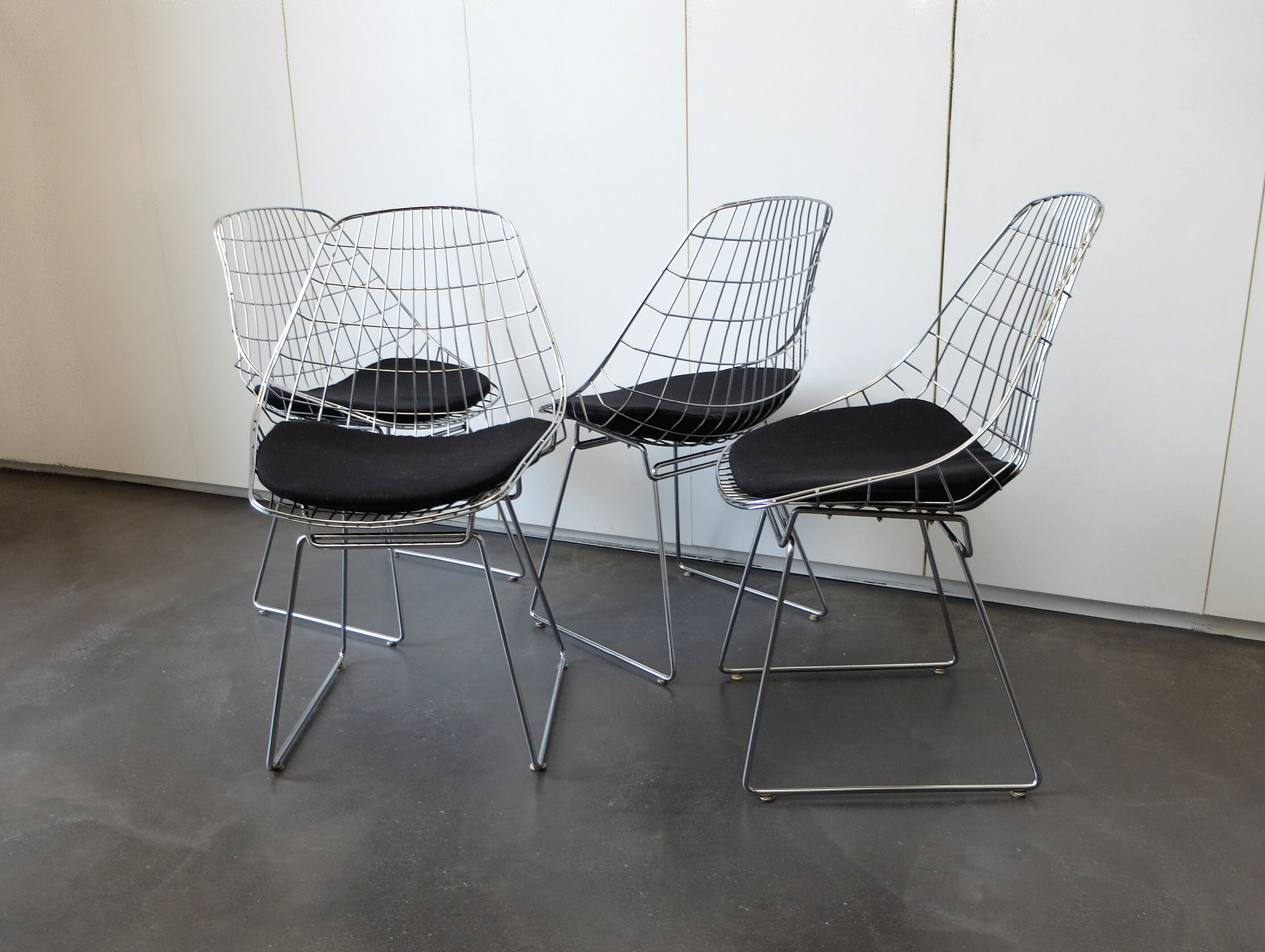 Four vintage SM05 chairs chromed by Cees Braakman for Pastoe, 1960-70