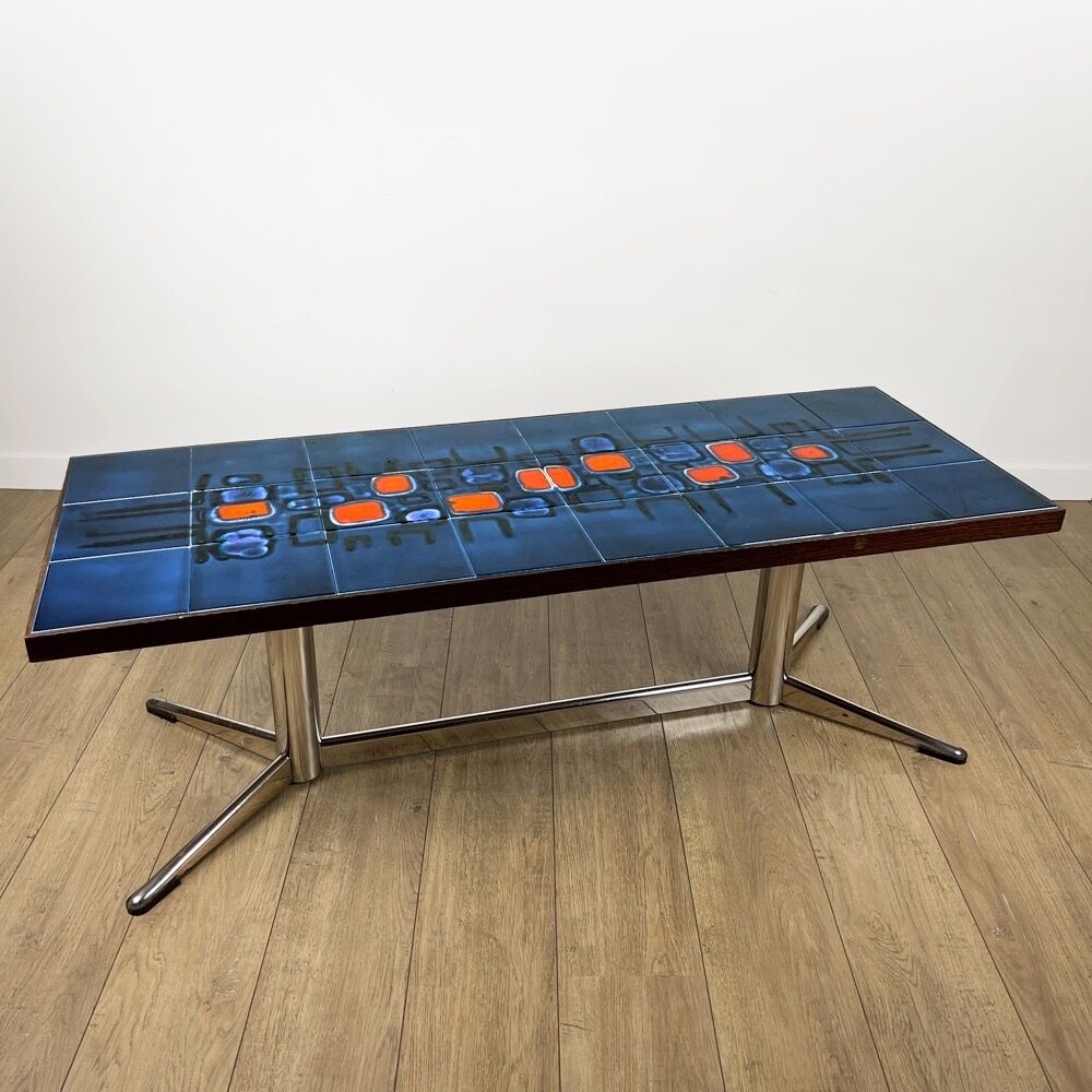 Blue ceramic table and chrome 70's