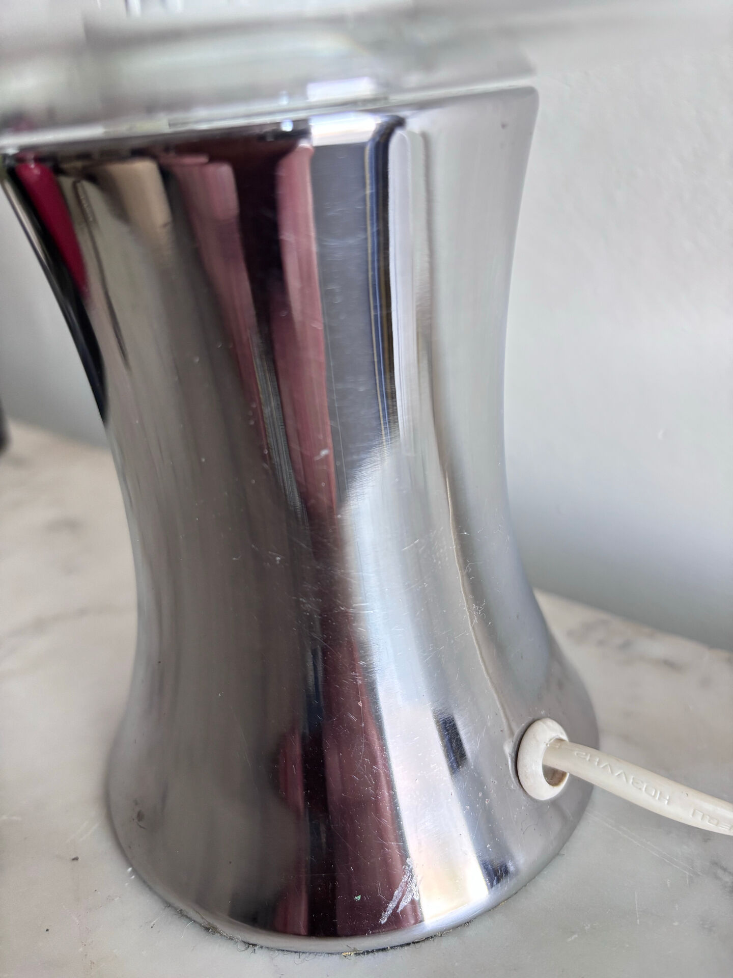 Vintage table lamp in silvered glass, mercury style, and transparent cylinder.