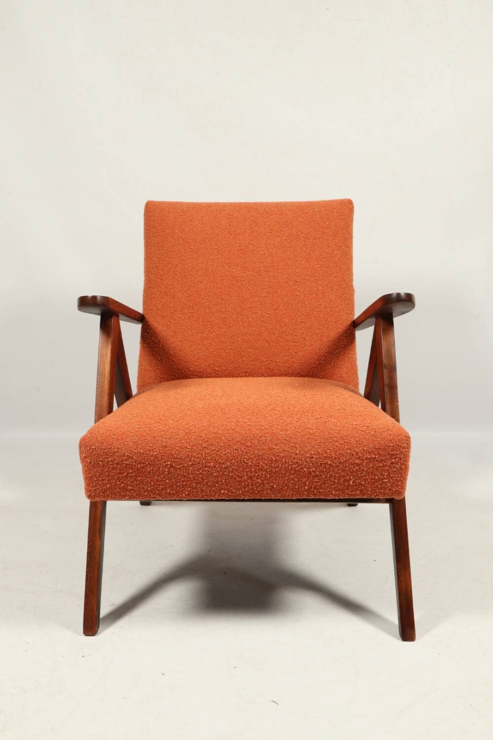 Vintage orange papaya zig zag bouclé armchair 1970