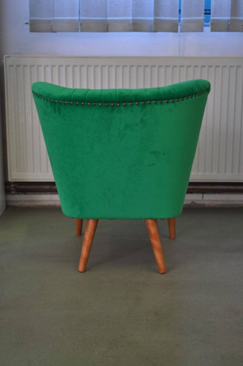 Vintage green and brown velvet and wood cocktail chair, 1950s.