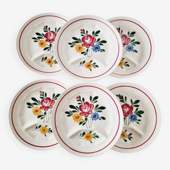 Set of 6 vintage Sarreguemines Chatenois model plates with compartments and decoration