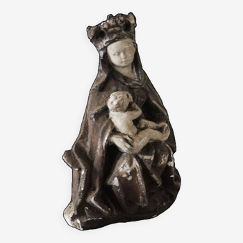 Old Plaster Statuette: Seated Virgin and Child