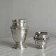 Silver metal duo, small vase and decorative pot
