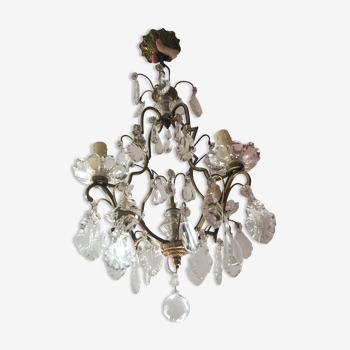 Antique cage chandelier with crystal grapevines