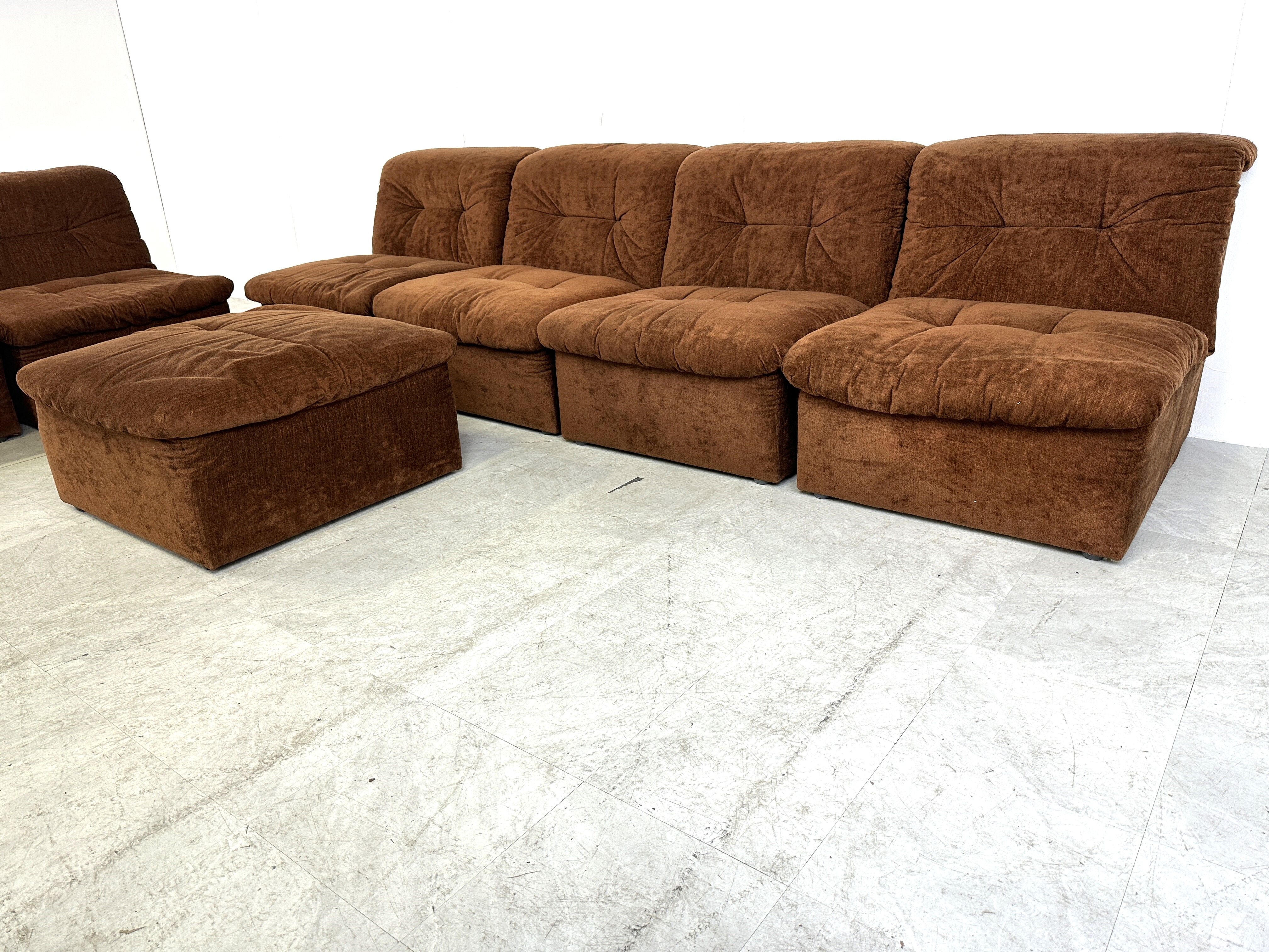 Vintage brown fabric modular sofa, 1970s