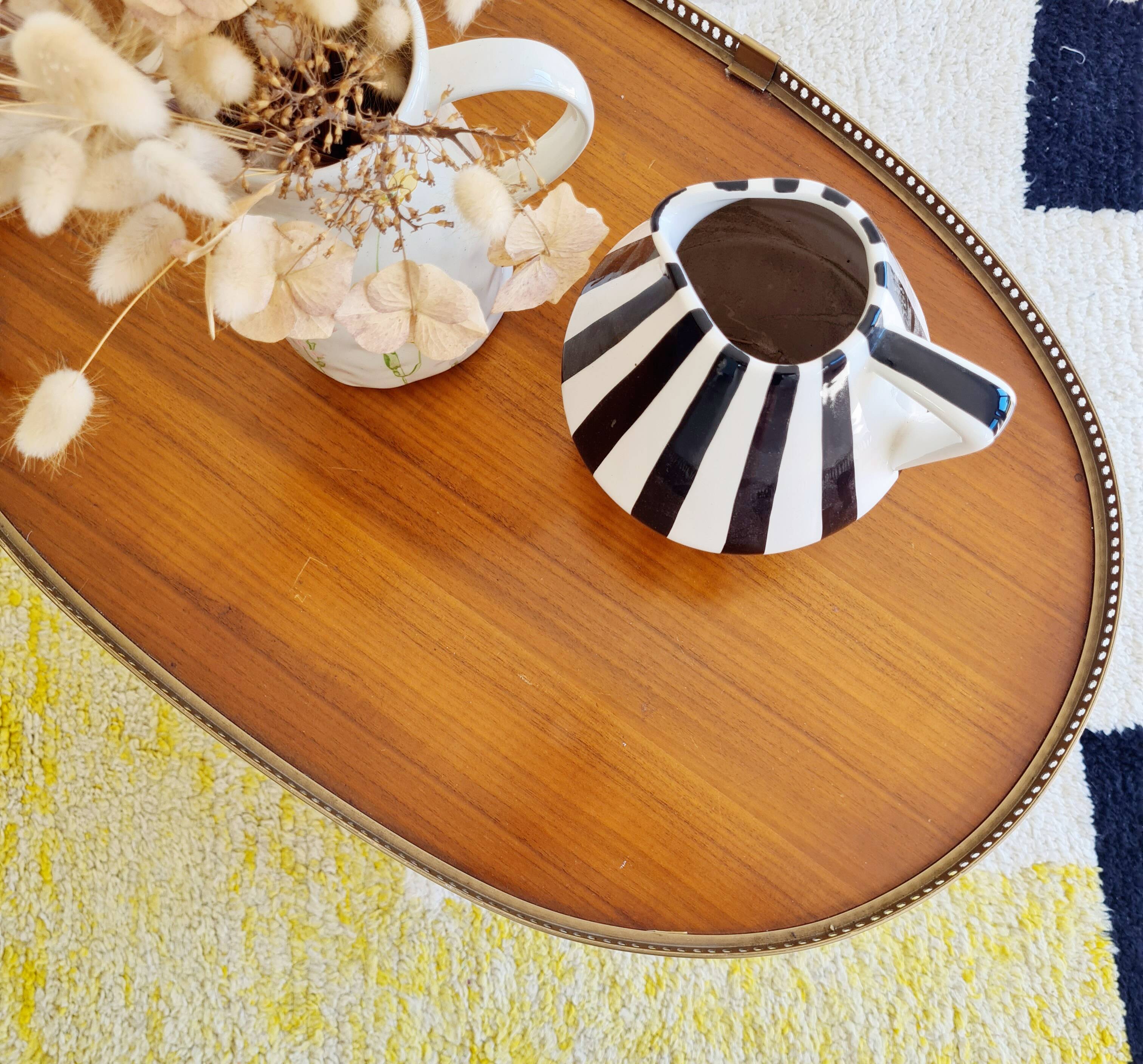 Antique brass rolling oval tray trolley