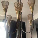 Lustre vintage en laiton et rigitulle 6 feux