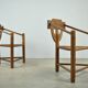Pair of vintage antique Scandinavian oak Monk chairs, Sweden 1950s
