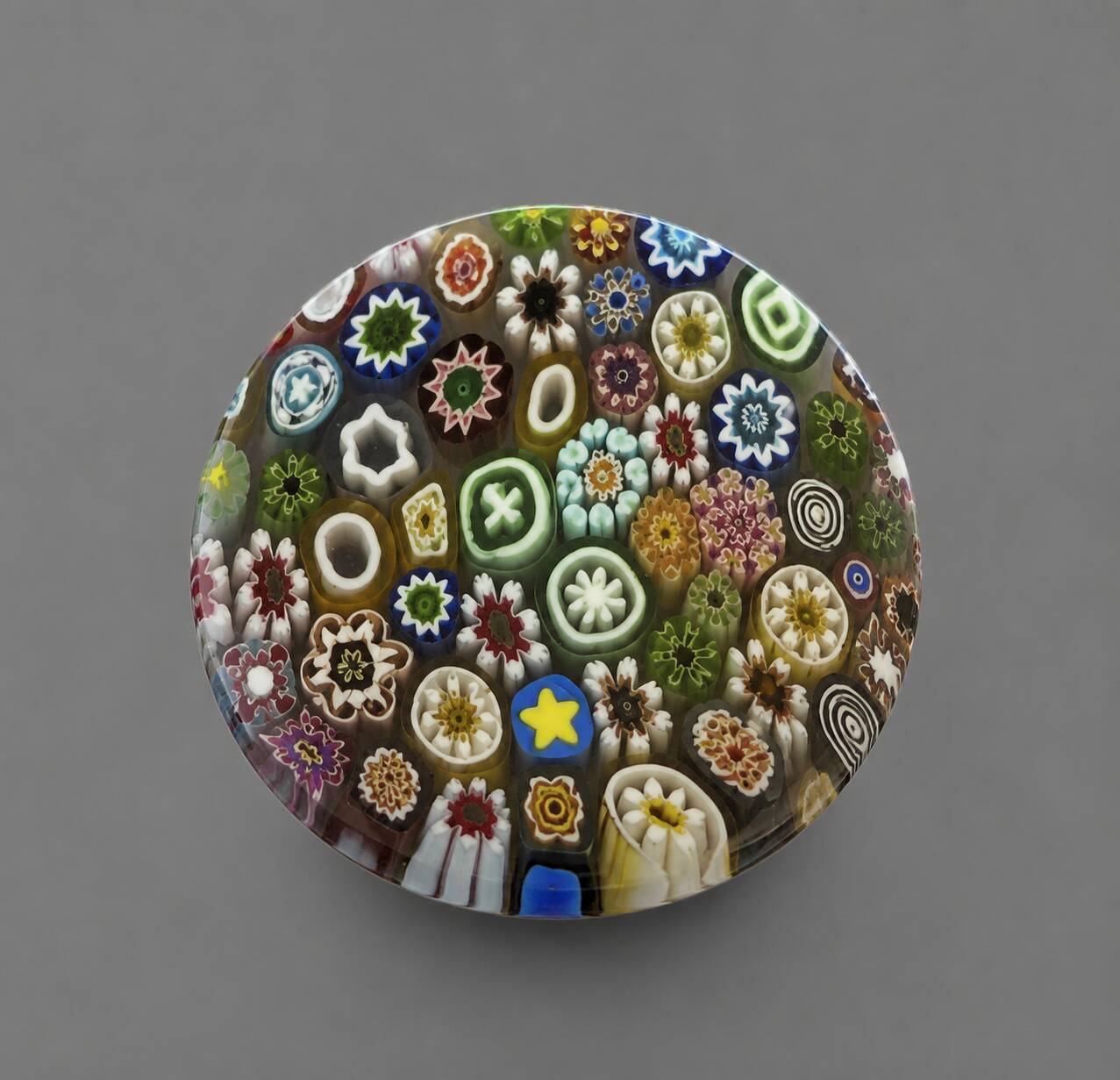 Baccarat crystal carafe with millefiori stopper and original box.