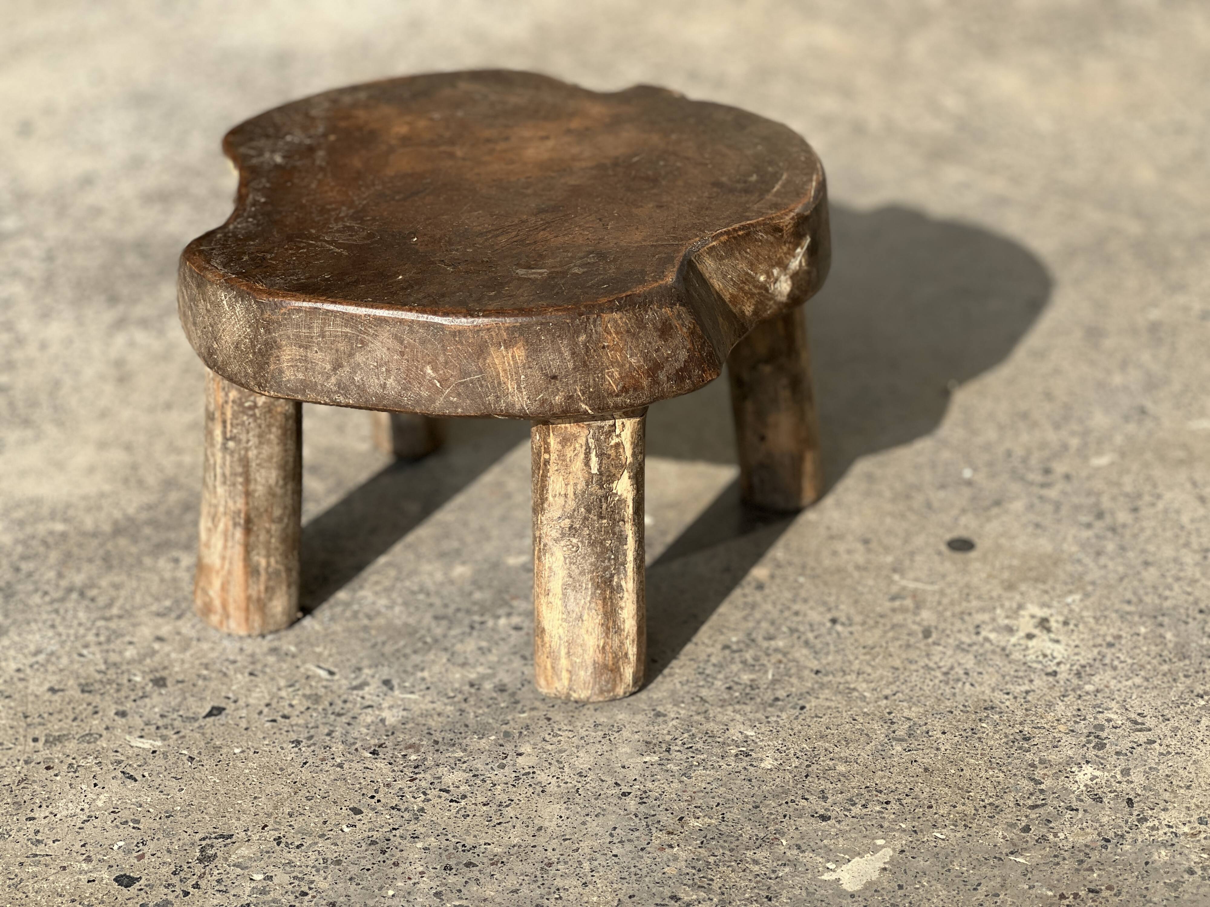 Mini low stool in upcycled old Asian teak H15 D24