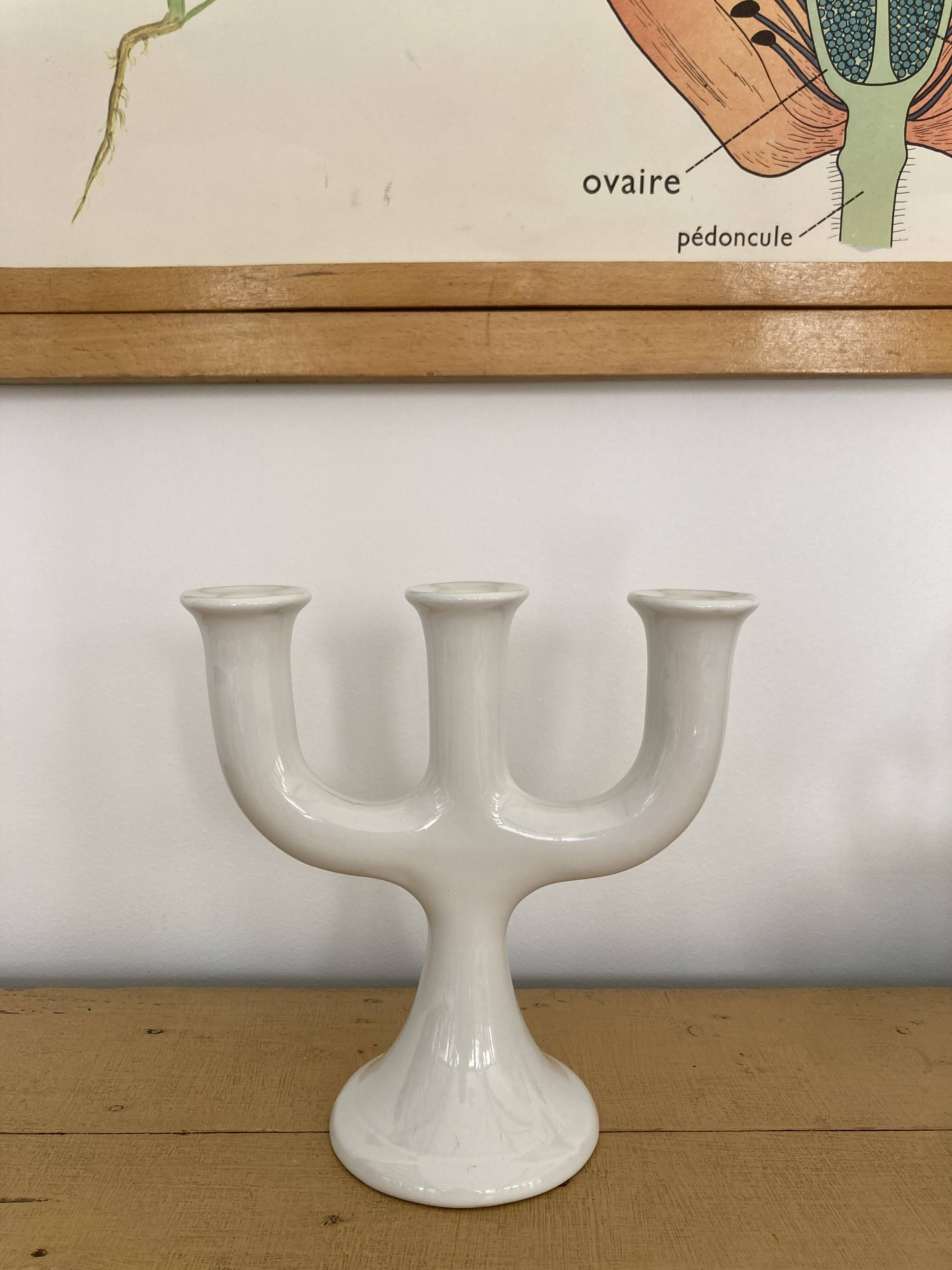 Scandinavian candlestick 3 lights white ceramic