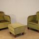 Pair of vintage velvet armchairs with footrest - 1950s