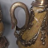 Pair of 19th Century Napoléon III Cassolettes in marble and bronze.