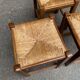 Square stool in solid wood with straw