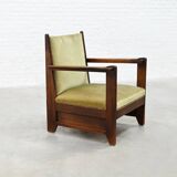 Hague School Sculptural Armchair, Stained Oak, The Netherlands, 1920s