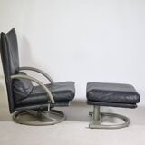 Vintage Design Leather Armchair Rolf Benz BMP 418 with Footstool, 1980s
