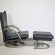 Fauteuil en cuir au design vintage Rolf Benz BMP 418 avec repose-pieds, années 1980.