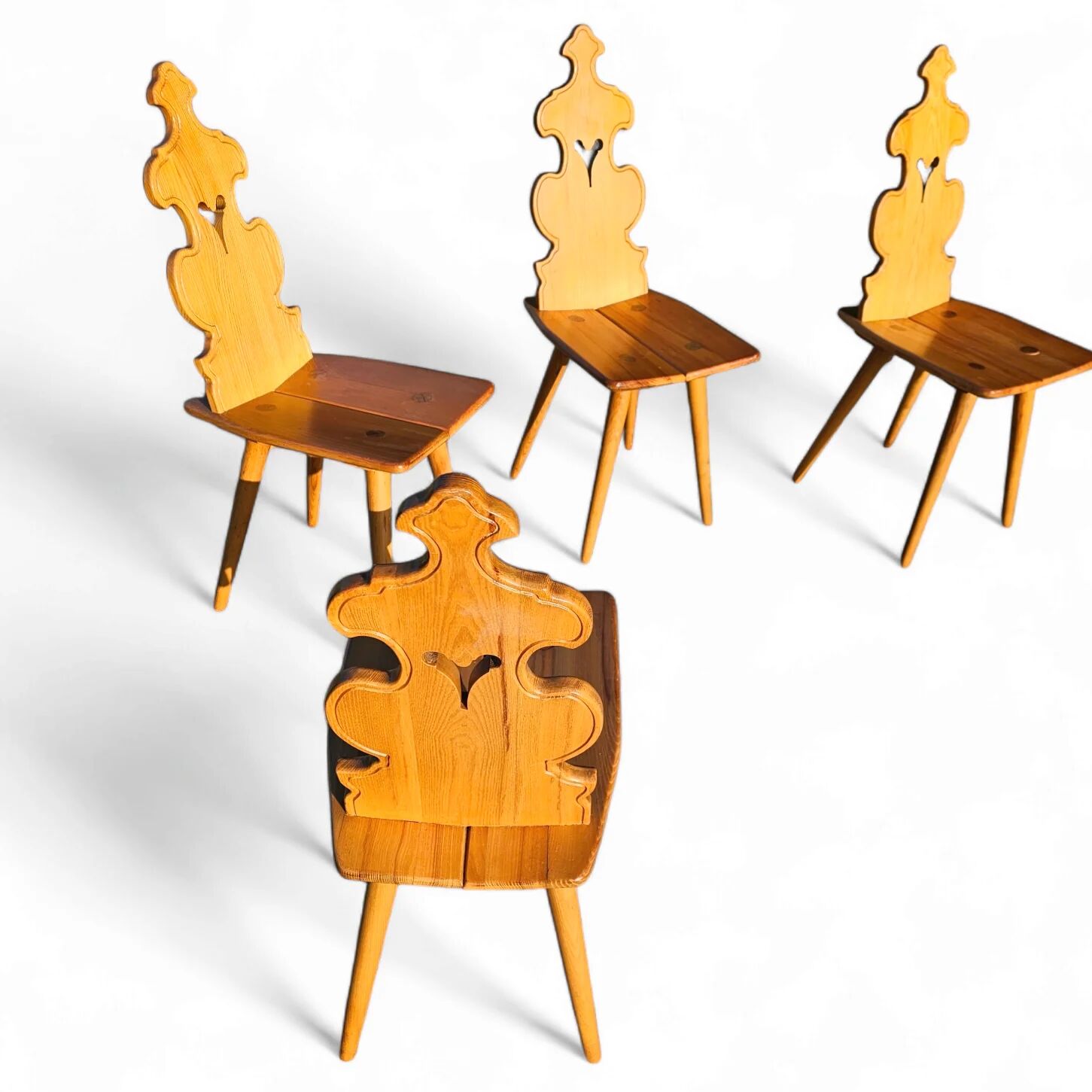 Vintage mid-century brutalist style design Tiroler chair set of 4