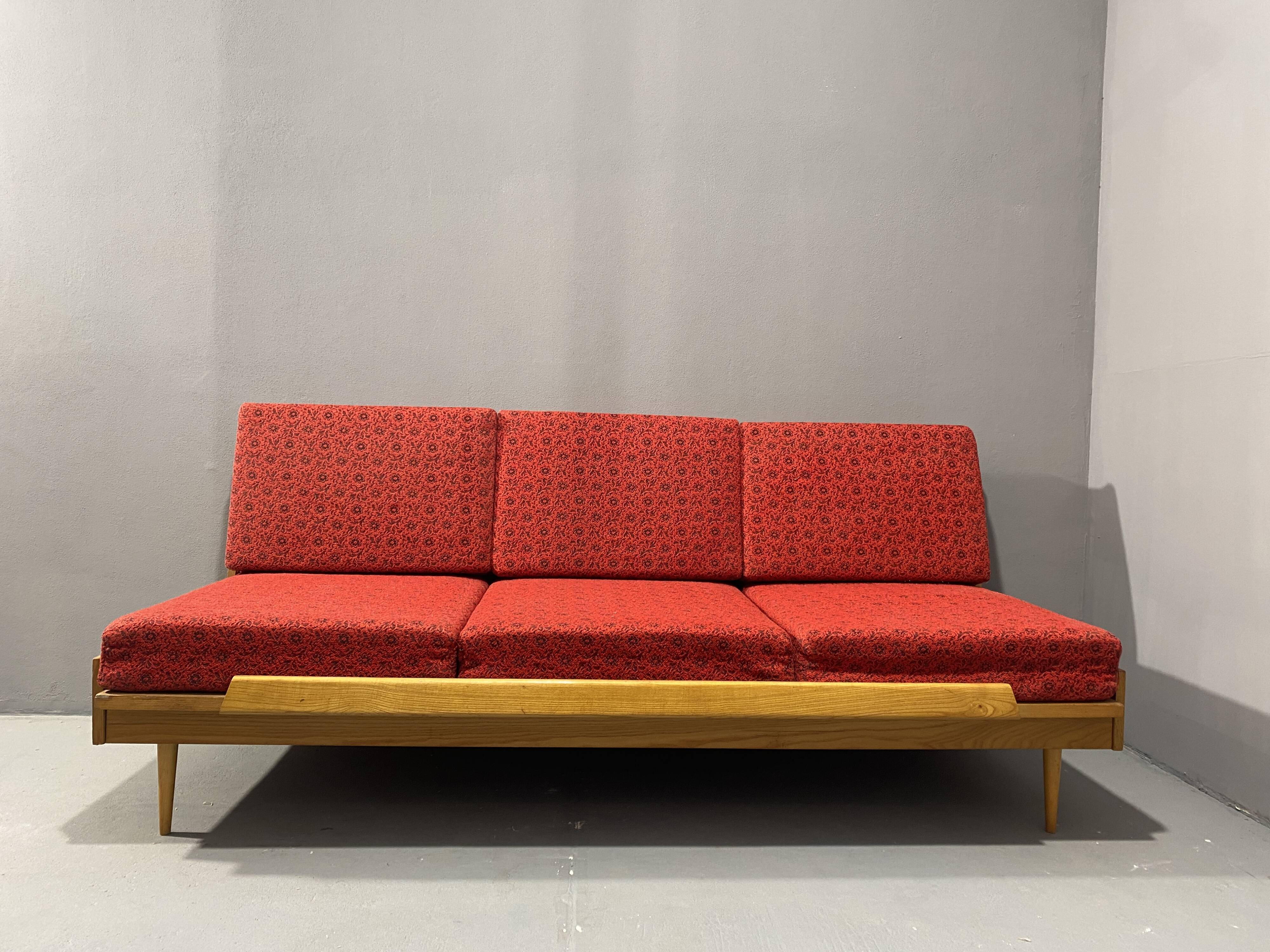 Mid-century folding sofa bed by Drevotvar, 1970s, Czechoslovakia