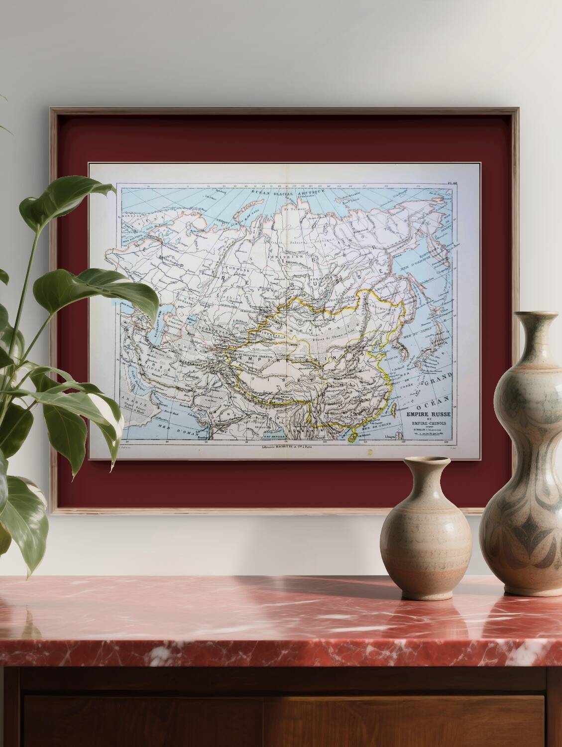 Russian and Chinese Empires, period map, 1887, Authentic.