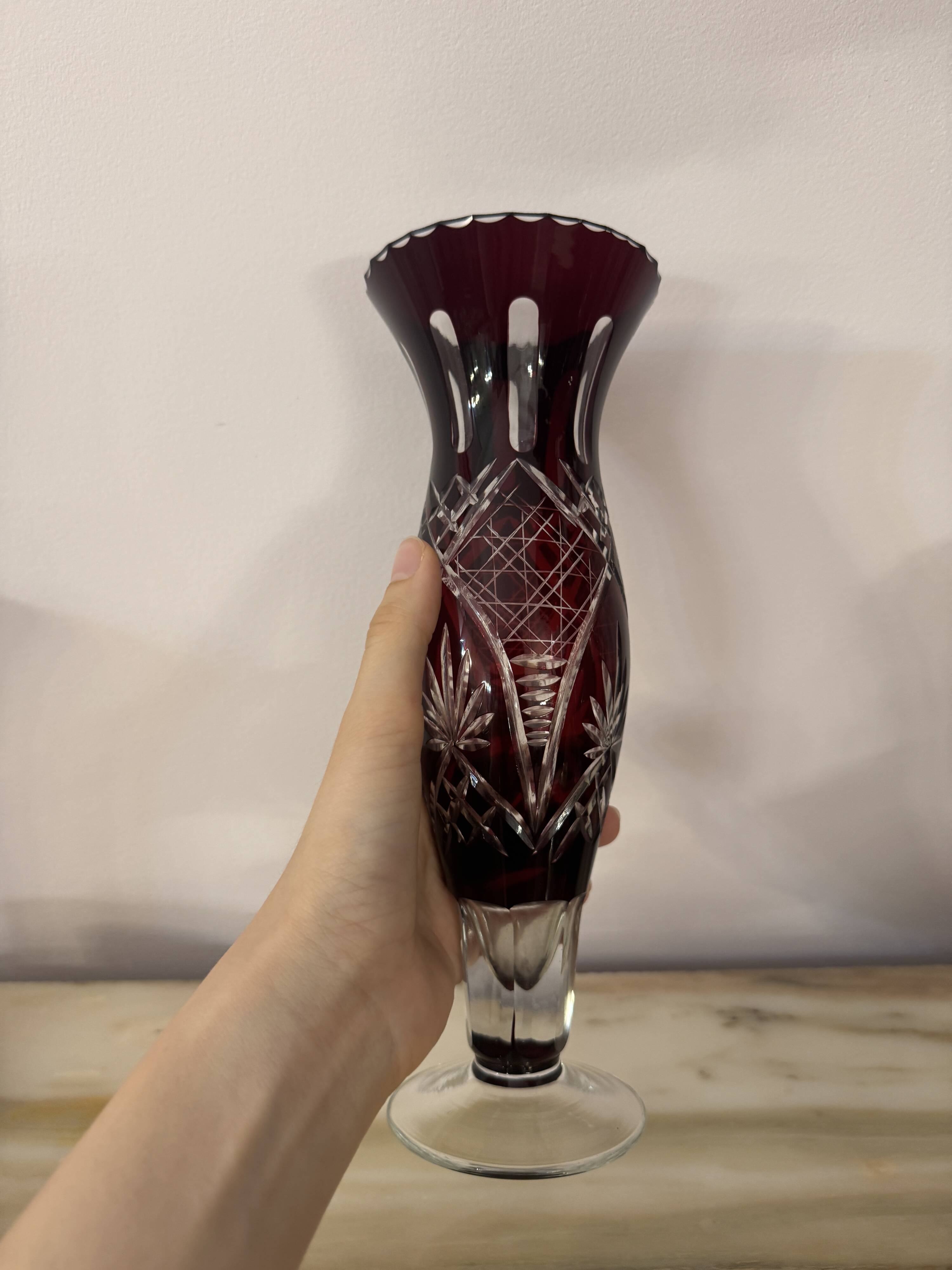 Dark Red Bohemian Crystal Soliflore Vase