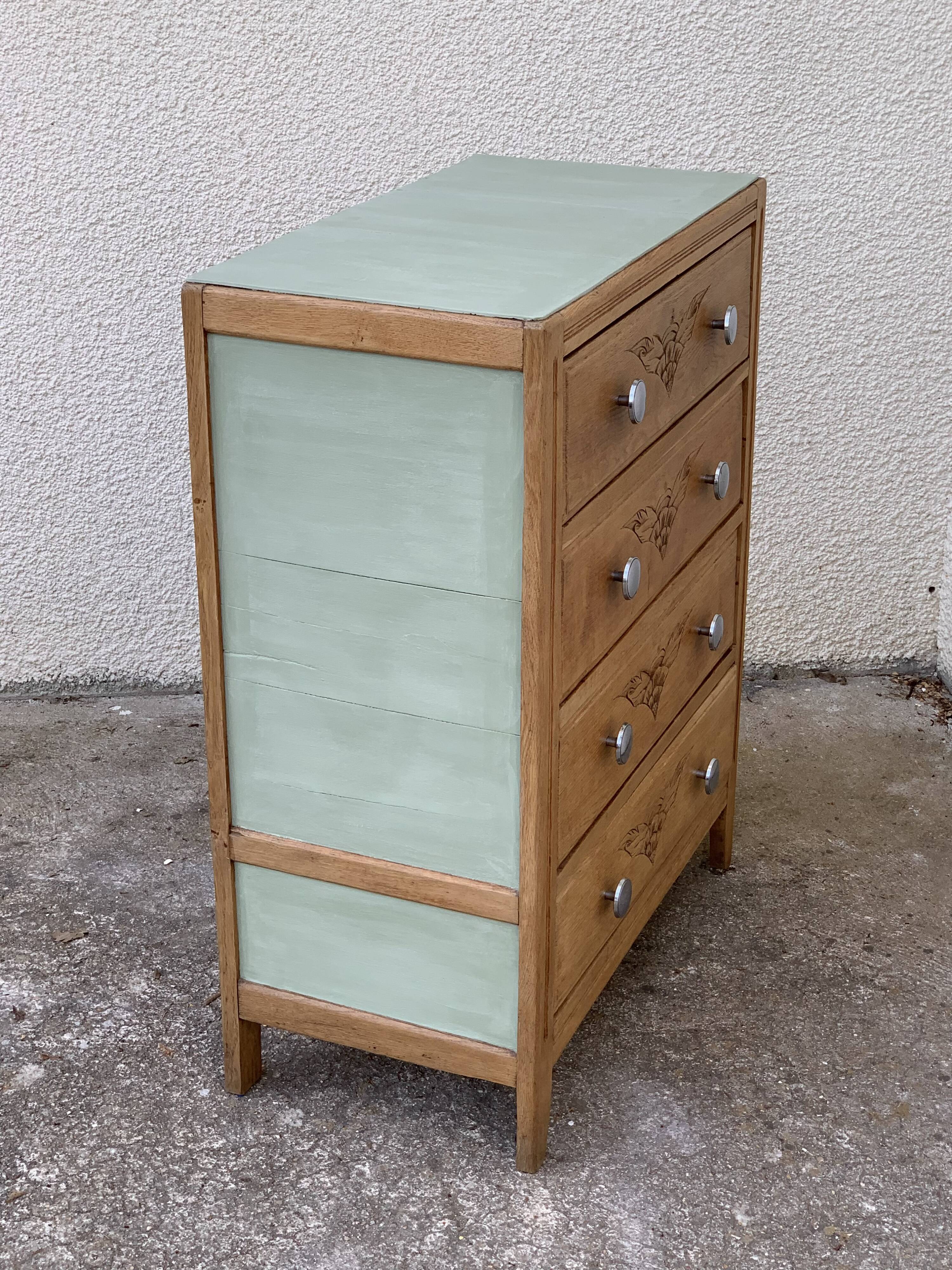 Art deco chest of drawers raw wood and khaki