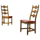 Vintage 1960s Danish brutalist ladderback oak chairs in the style of Kjærnulf