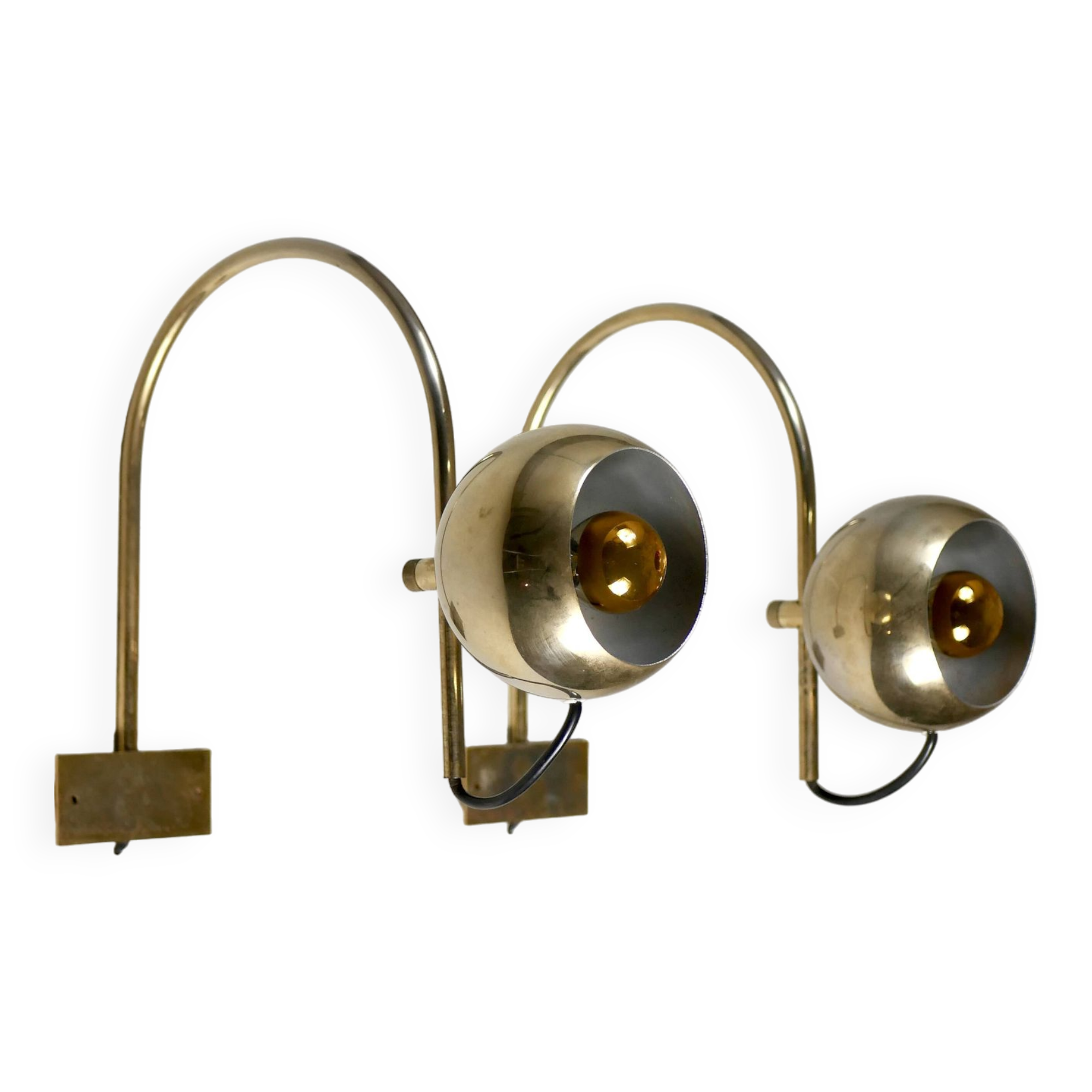 Pair of brass eyeball wall lights