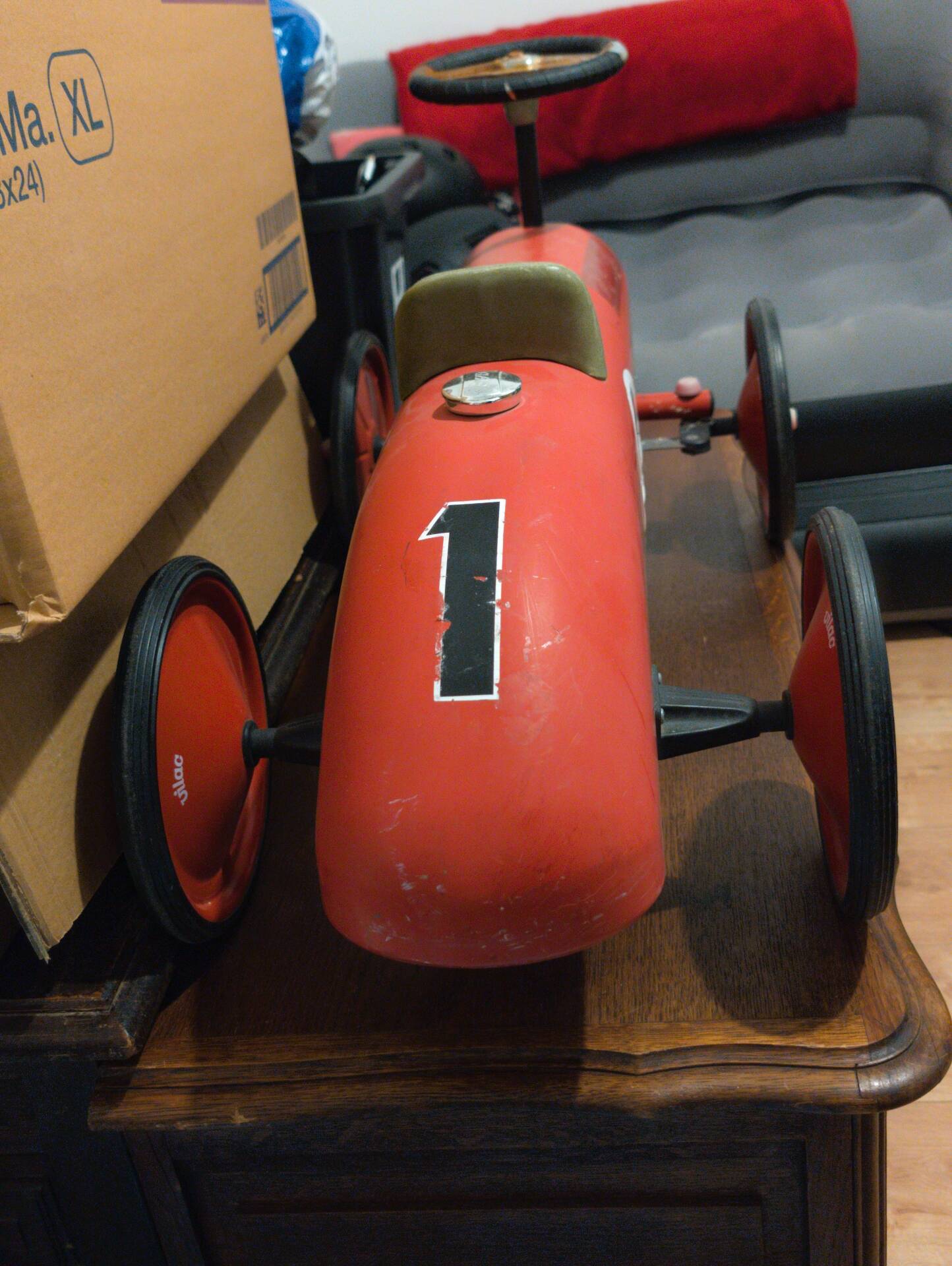 Vintage No. 1 Red Metal Racing Car Carrier - Car