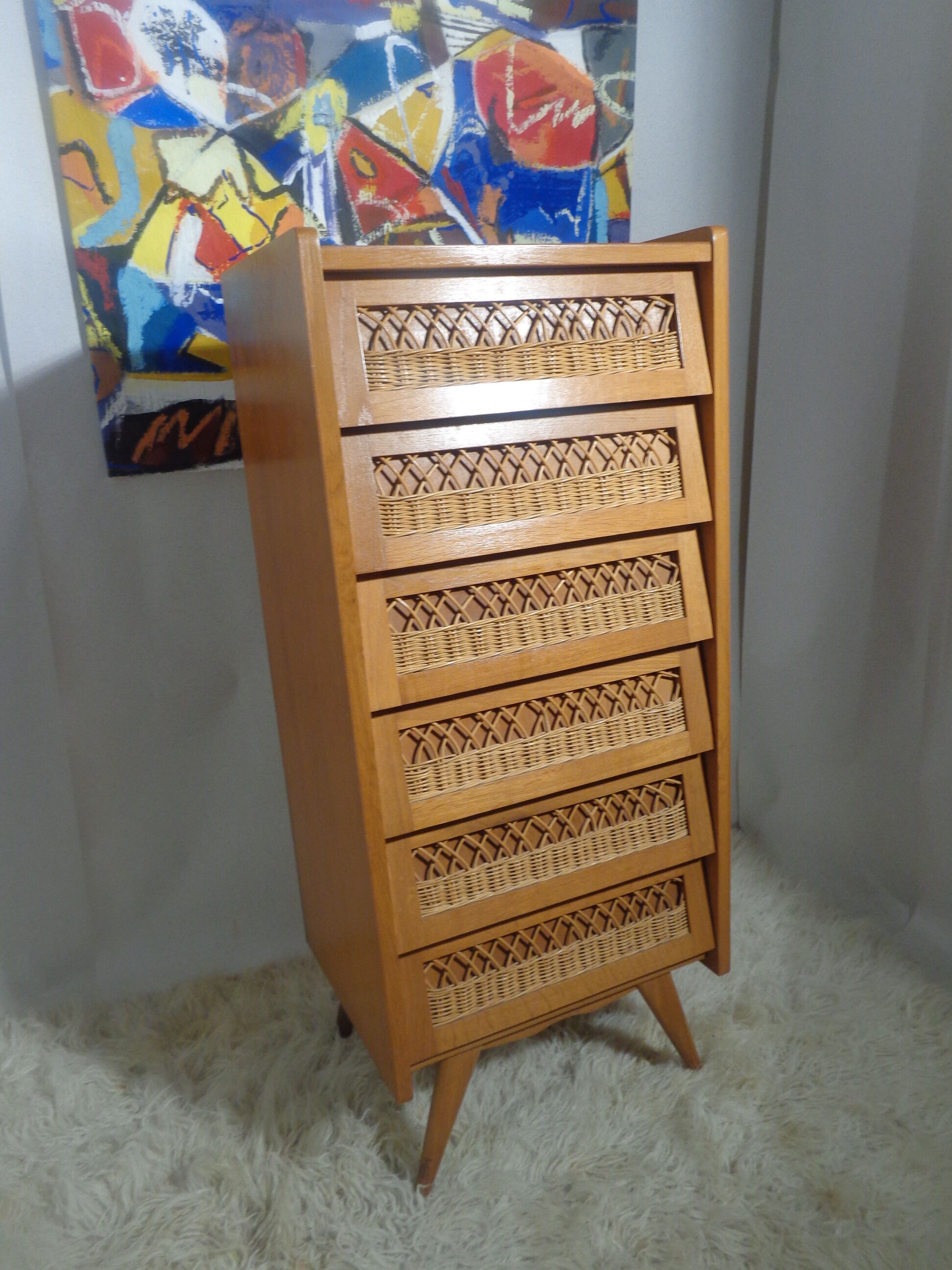 Dresser chest vintage wood and rattan of the 50 feet compass