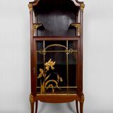 Art Nouveau display case, bronzes and carved wood on a floral theme, circa 1900