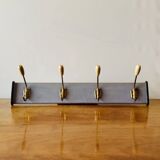 Old wall coat rack - 4 brass hooks