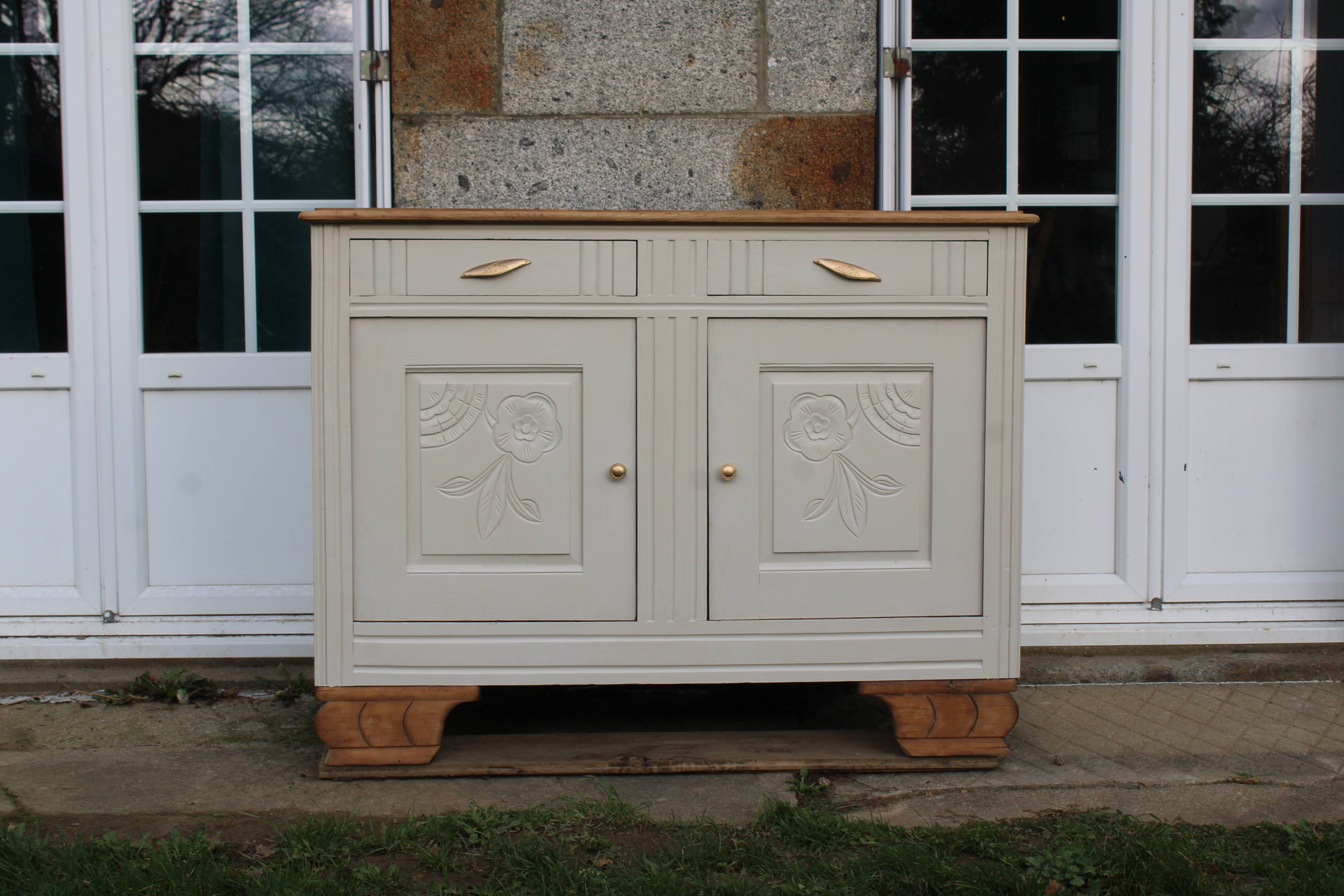 Buffet art déco rénové - Beige Glaise Ripolin - H100 x L133 x P52 cm