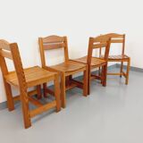 Set of 4 vintage pine chairs from the 70s
