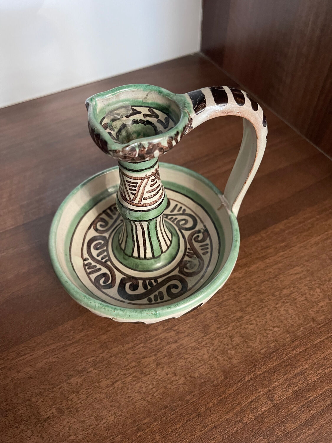Hand candle holder "Rat de cave" in Safi ceramic, signed Punter